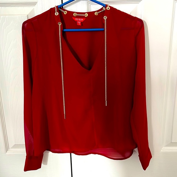 GUESS | Red Chiffon Blouse - Picture 1 of 3